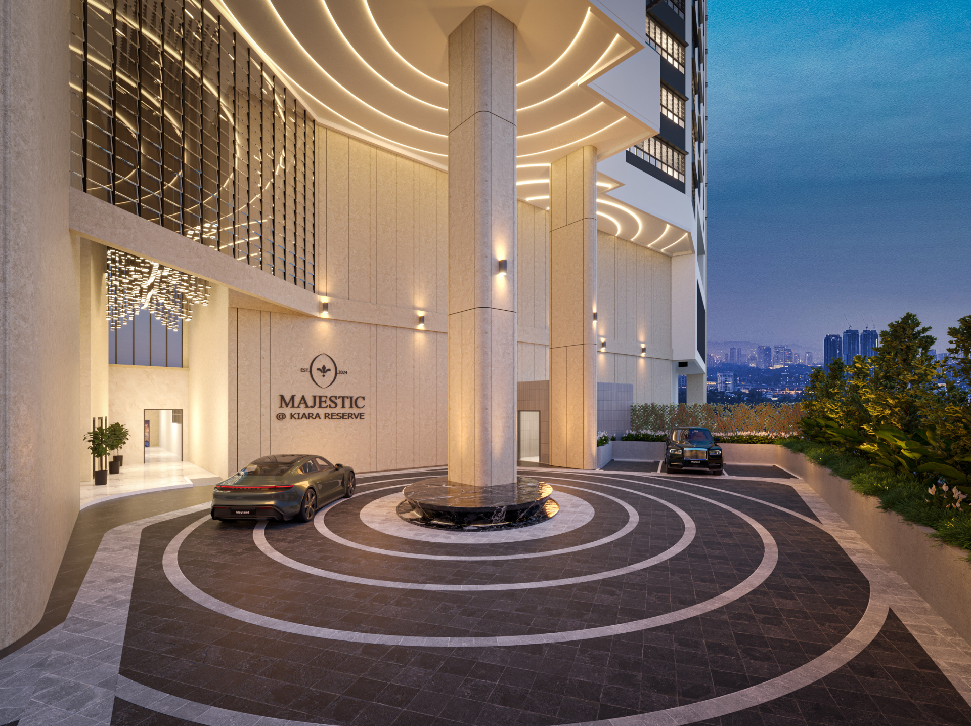 Majestic @ Kiara Reserve grand arrival lobby at dusk